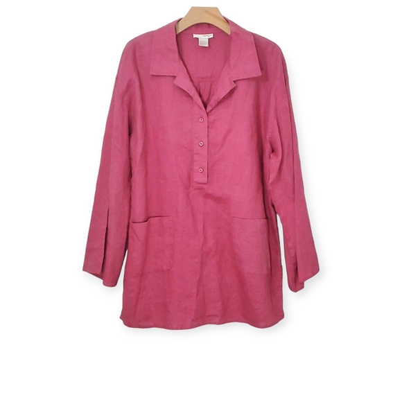 Pure Spiegel Yarn-Dyed Linen Button-Front Pocket Tunic sz 12 - Picture 1 of 5